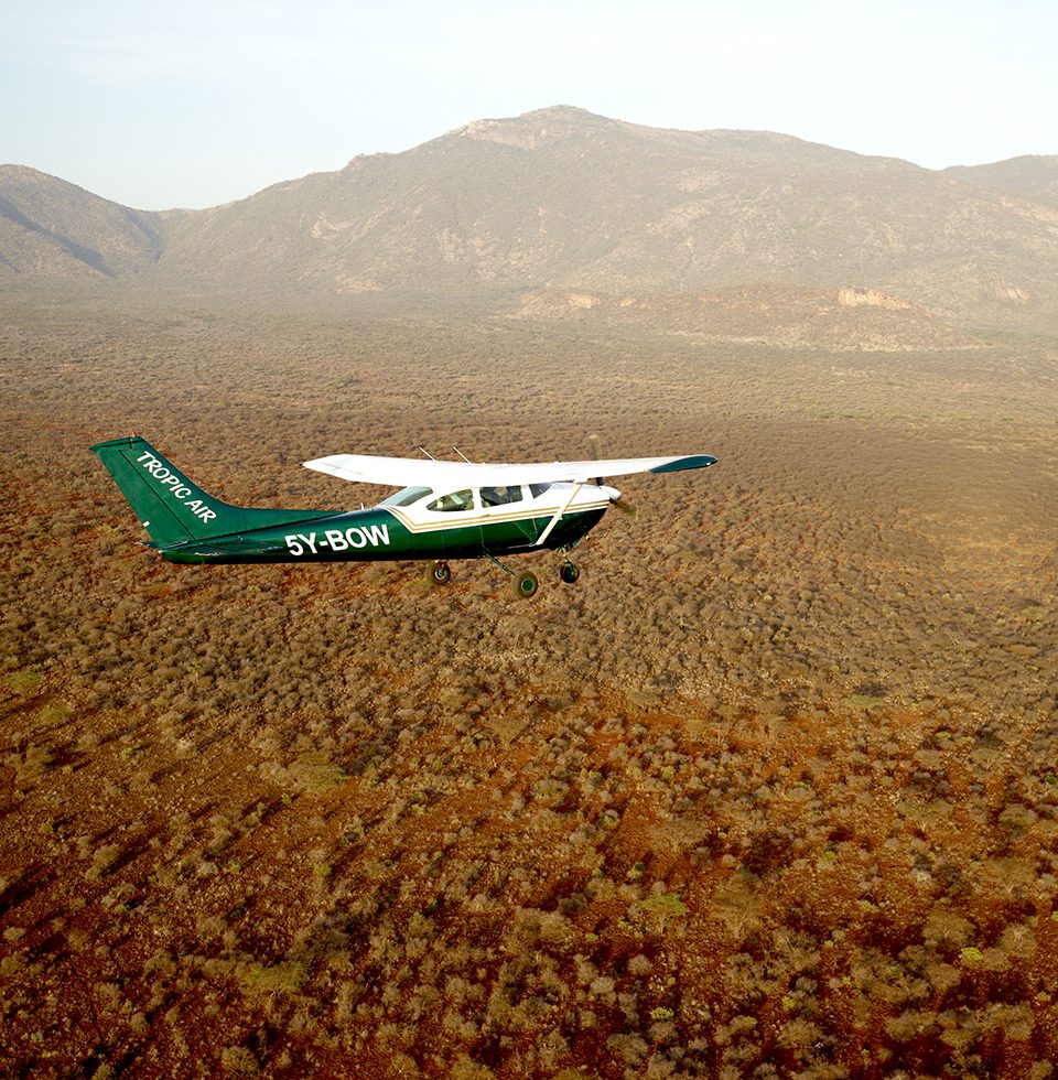 Cessna 182 flying over Laikipia, Northern Kenya