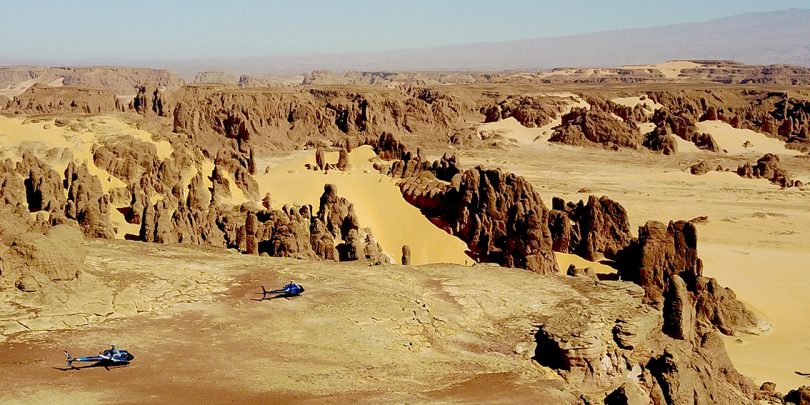 Helicopter on the Ennedi Plateau, Chad