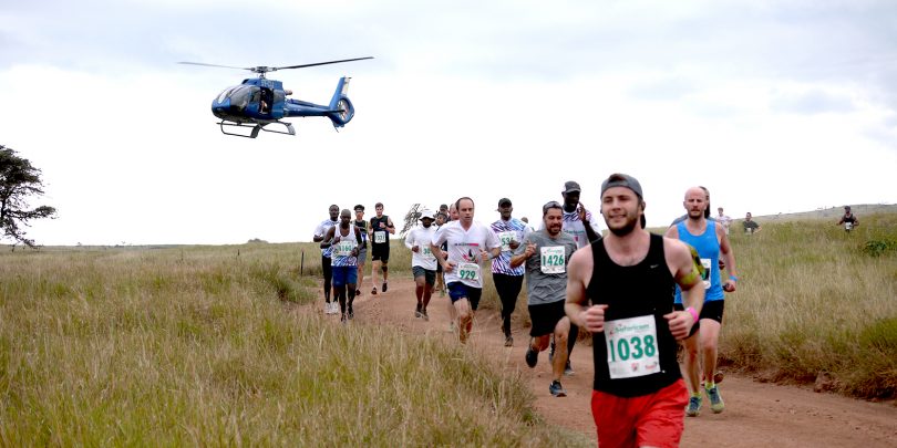 Helicopter with lewa marathon runners