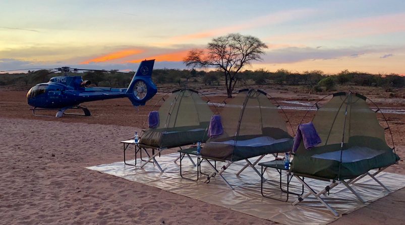 Helicopter fly camping in Kenya