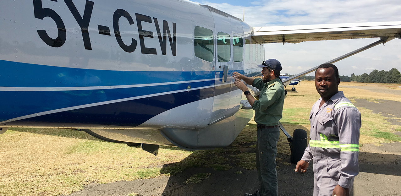 Chief pilot inspecting the aircraft