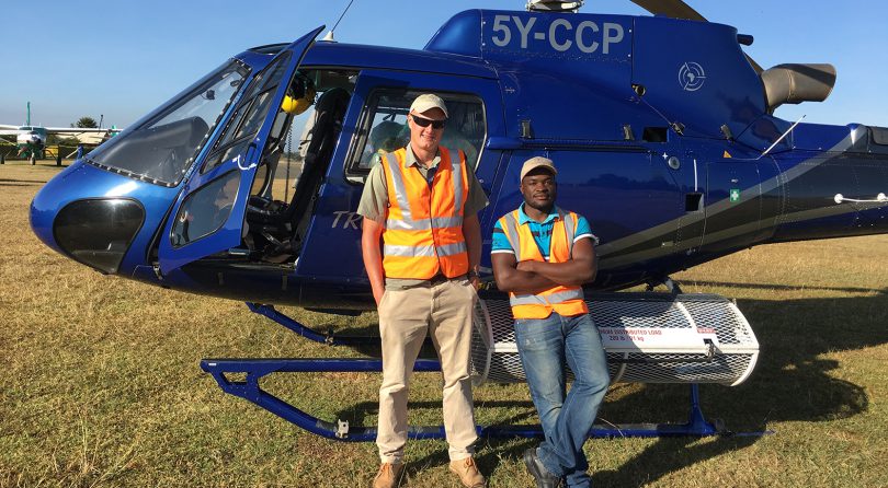 Tropic Air helicopter at Nanyuki, ready to depart for Mozambique