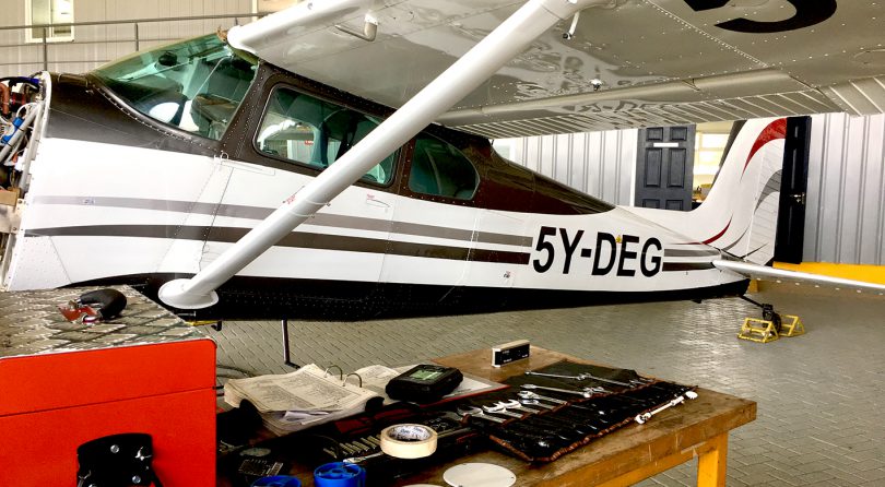 Cessna 180 in the hangar