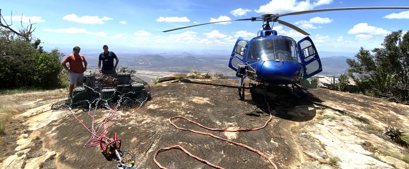 Helicopter long lining for picnic on Ol Lolokwe, Samburu